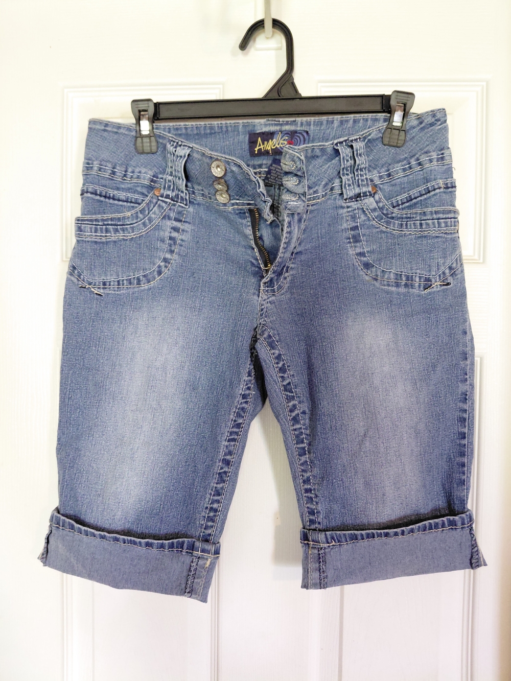 Angels Light Blue Rolled-Cuff Denim Bermuda Shorts